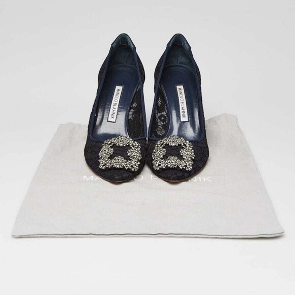 Manolo Blahnik Blue Lace Hangisi Pumps Size 5.5/36 - Picture 1 of 6
